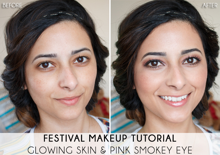 Festival Makeup Tutorial Glowing Skin and Pink Smokey Eye